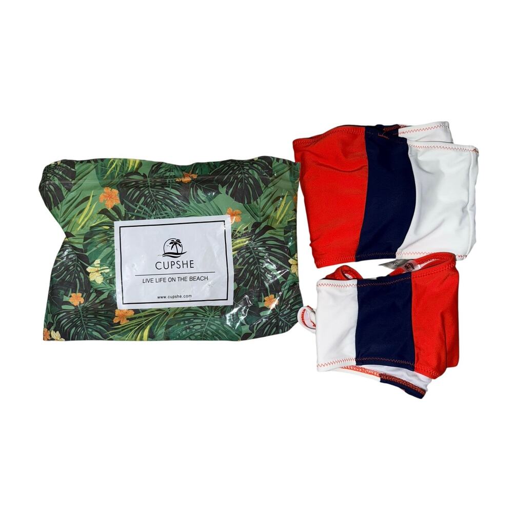 Cupshe Orange Navy White Color-Block Two-Piece Bikini - Picture 6 of 8